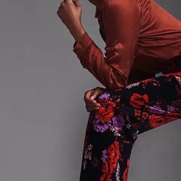 Maeve Collette Floral Cotton Velvet Wide-Leg Trouser - Picture 2 of 3